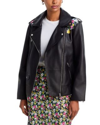 Aqua Leather Floral Print Moto Jacket - Exclusive