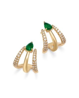 Bloomingdale's Fine Collection Emerald & Diamond Cuff Earrings in 14K Yellow Gold