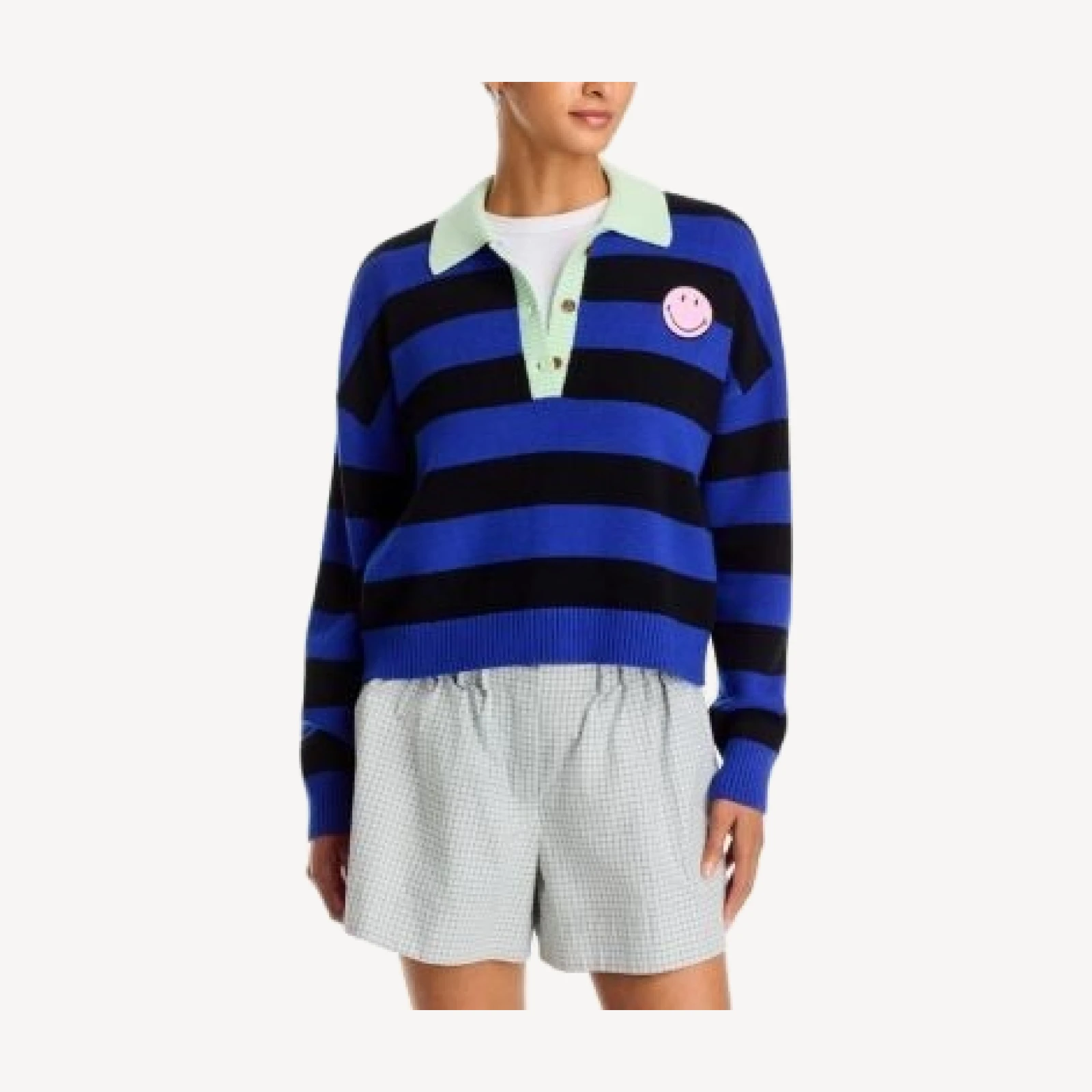 Aqua Smiley Face Rugby Sweater - Exclusive