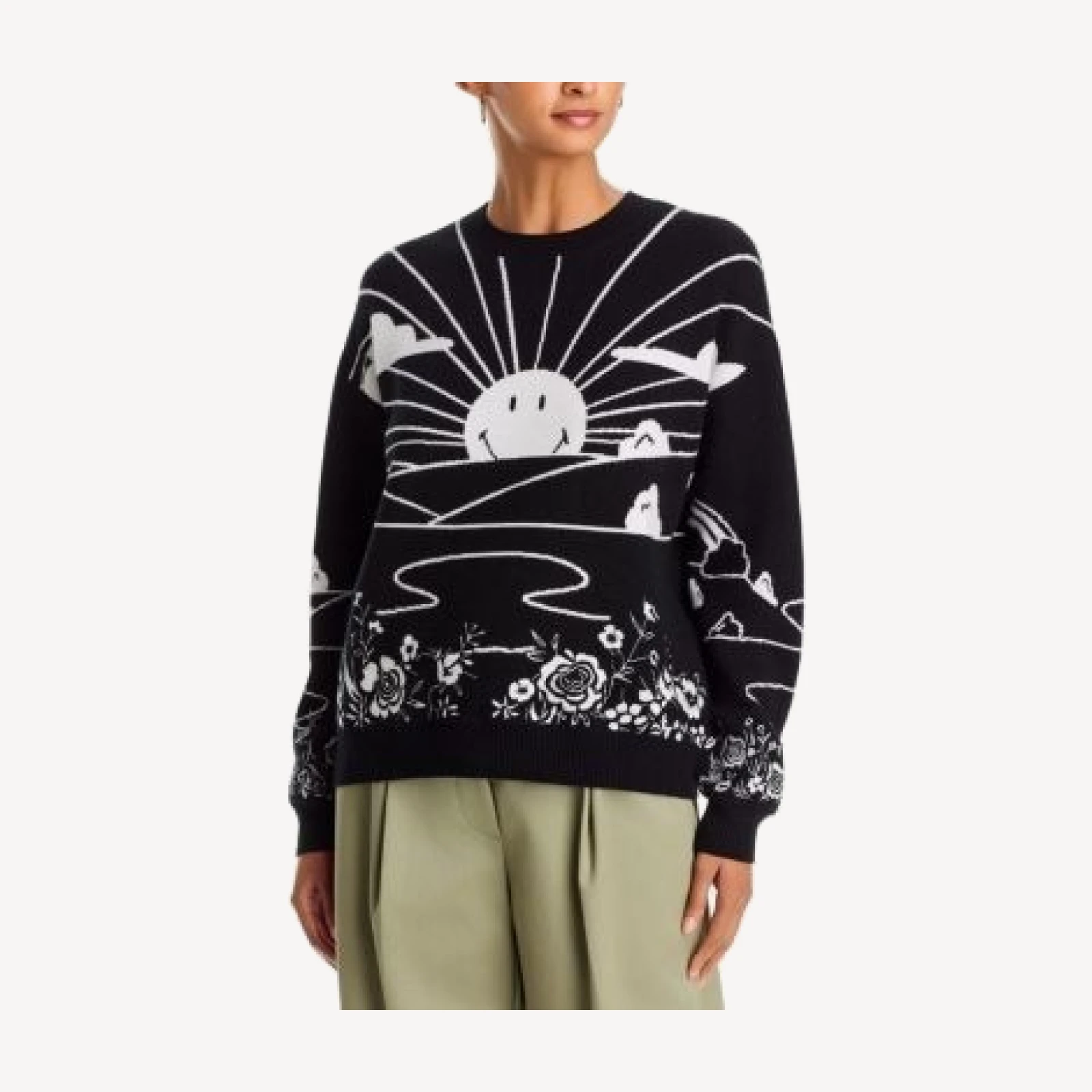 Aqua Smiley Sunset Landscape Crewneck Sweater- Exclusive