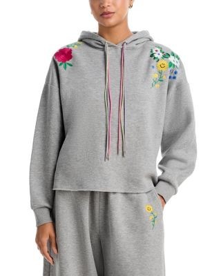 Aqua Cotton Blend Floral Embroidered Hoodie - Exclusive
