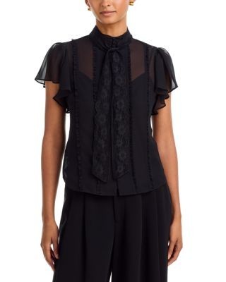 Cinq a Sept Virelle Ruffle Tie Neck Blouse