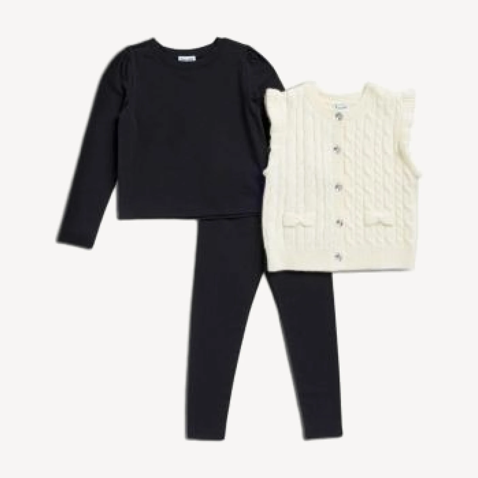 Splendid Girls' Little Lady Sweater Vest, Long Sleeved Top & Leggings Set - Little Kid