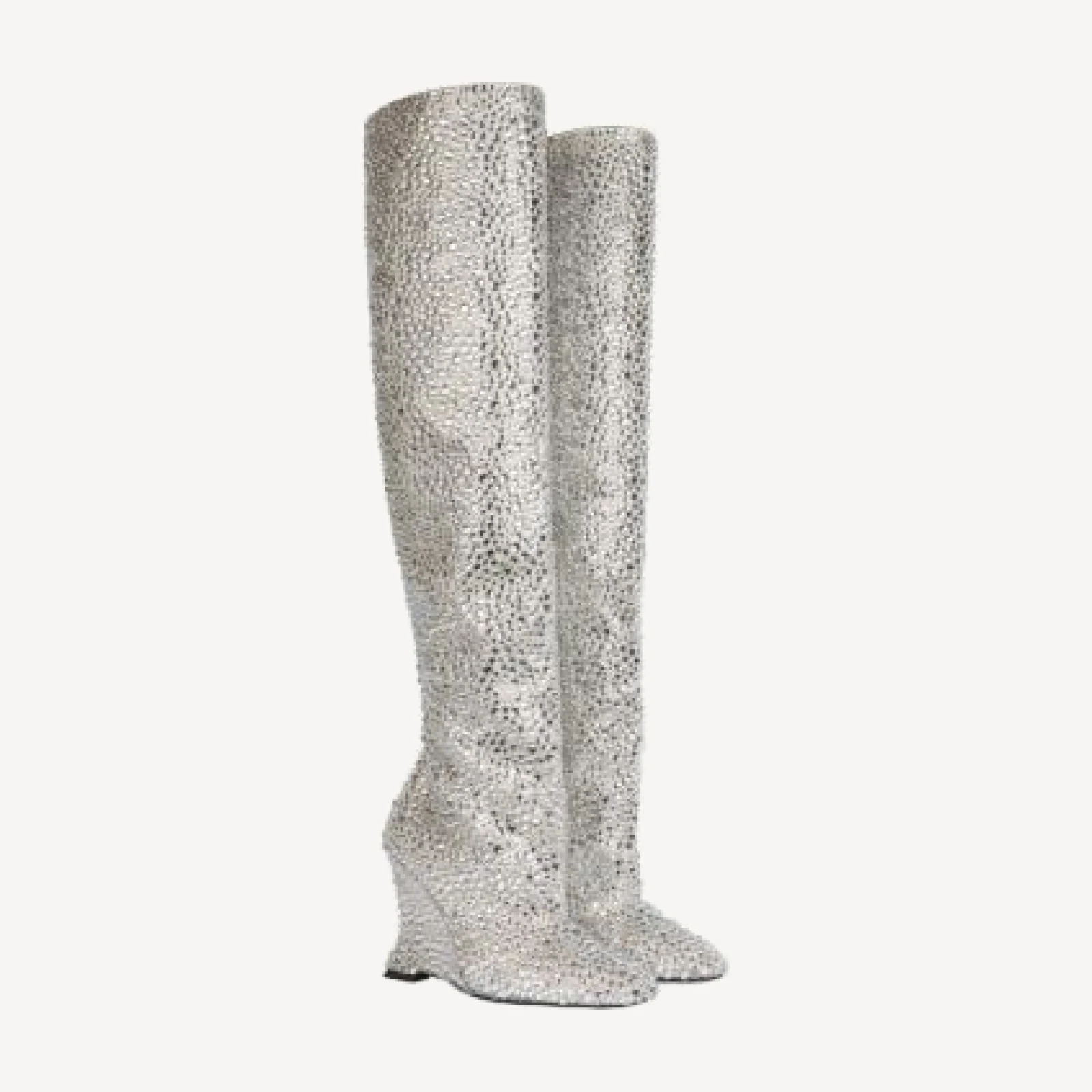 Balmain Women's Wedge Thigh-High Satin Boots with Crystals
