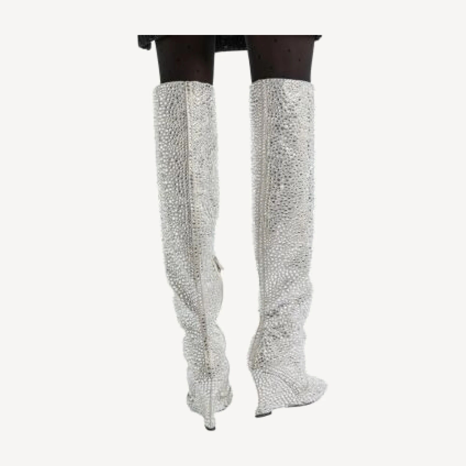 Balmain Women's Wedge Thigh-High Satin Boots with Crystals