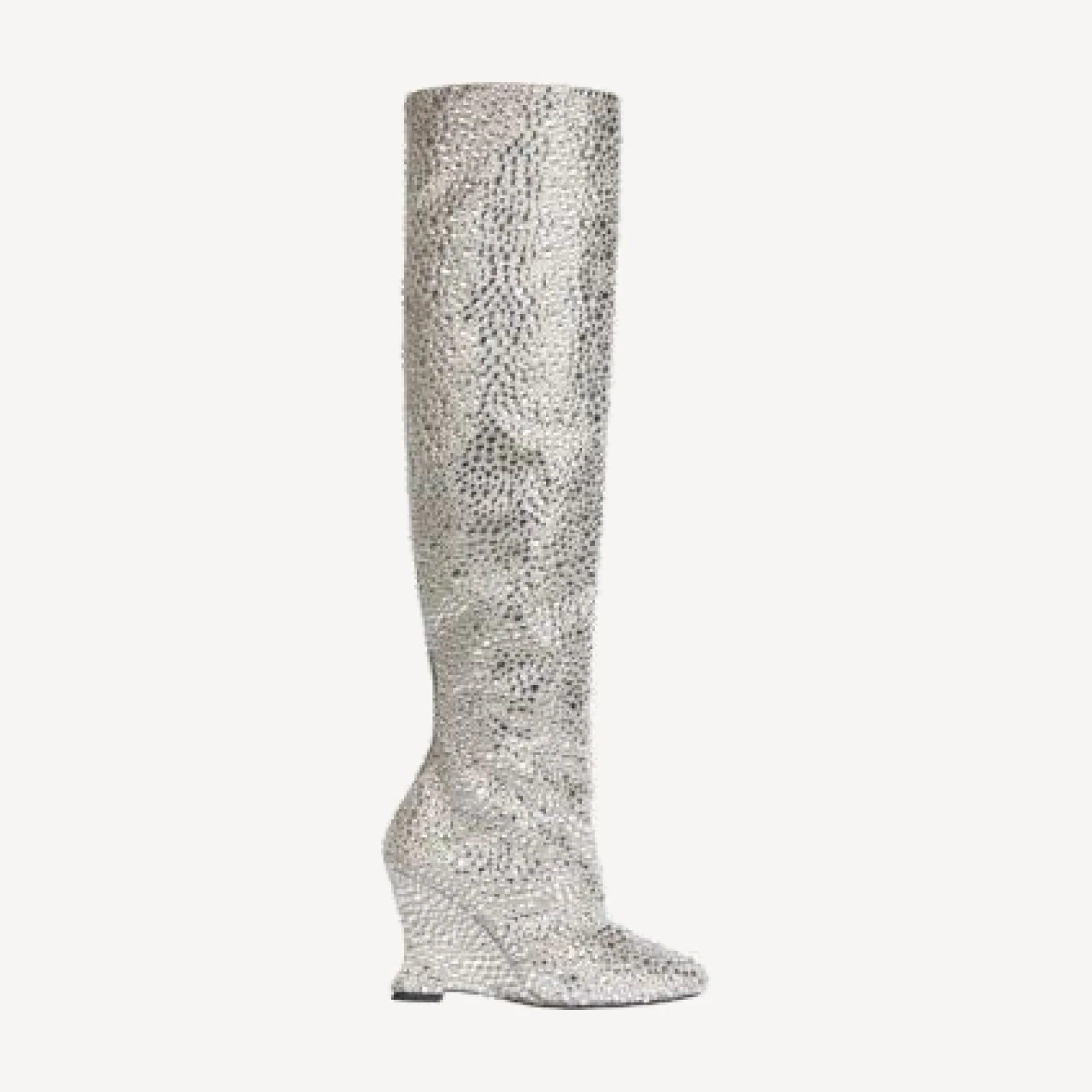 Balmain Women's Wedge Thigh-High Satin Boots with Crystals