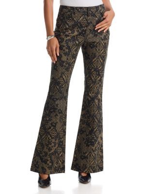 Cinq a Sept Charlie Printed Patchwork Lace High Rise Flare Jeans in Biscotti/Black