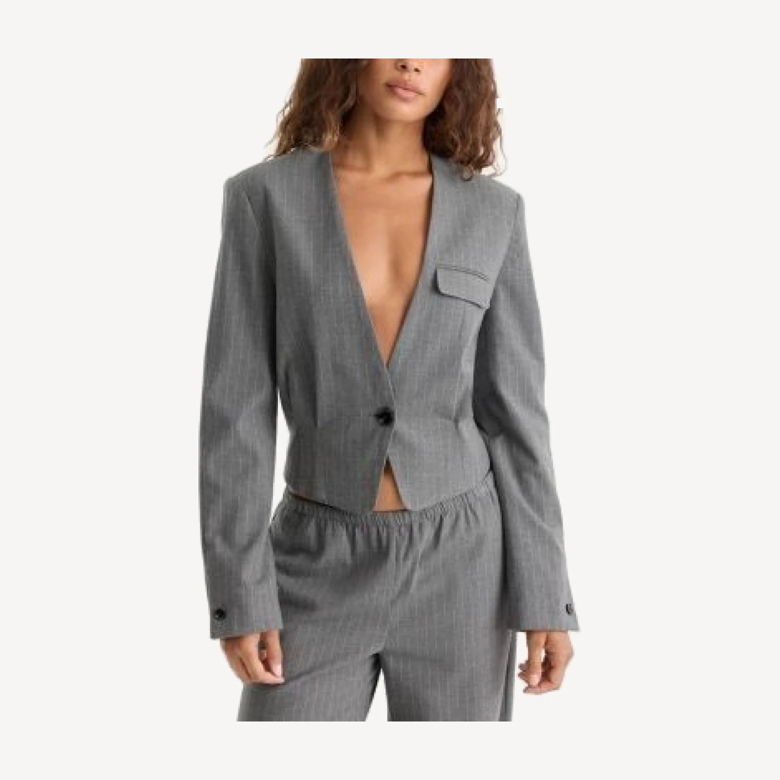 Good American The Collarless Pinstriped One Button Blazer