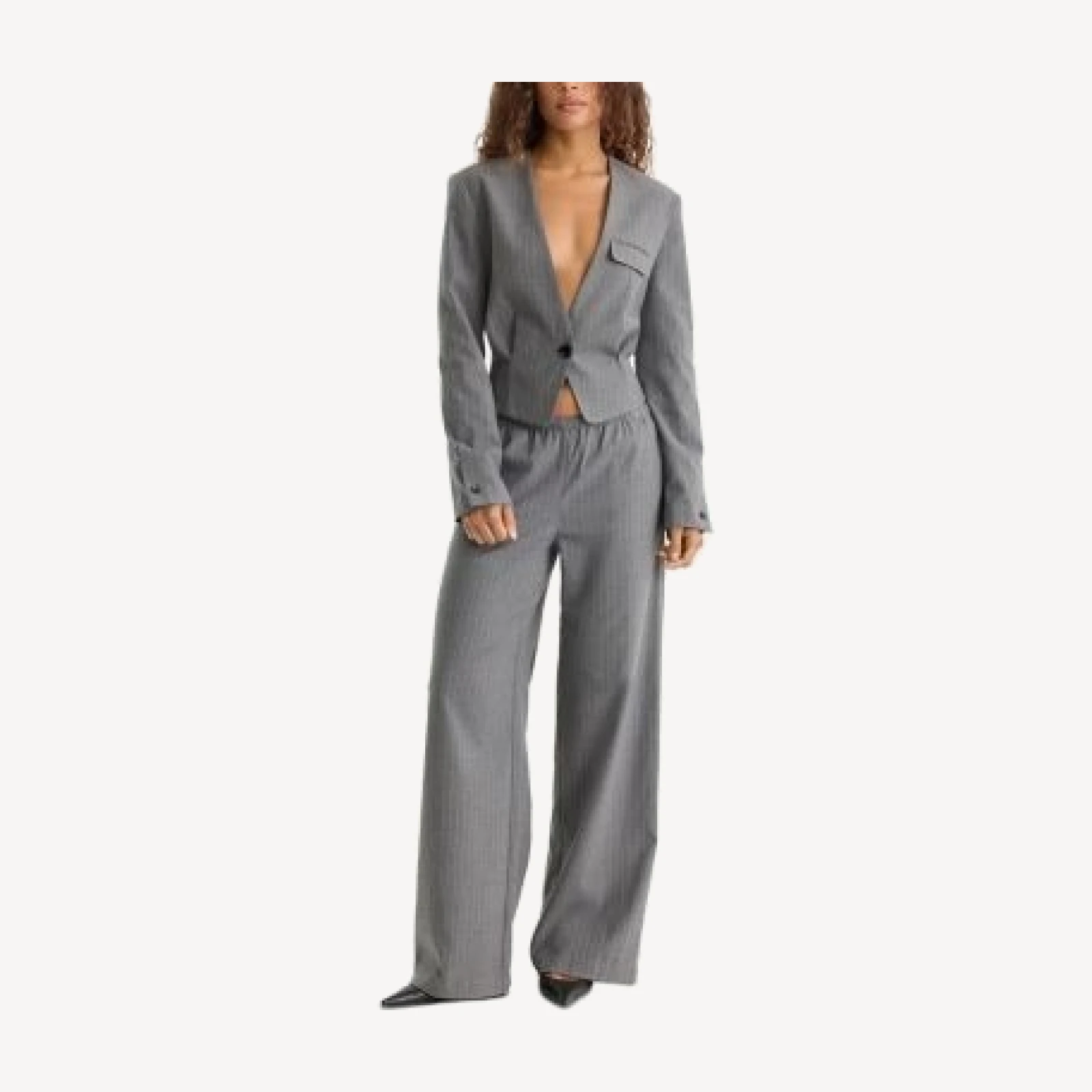 Good American The Collarless Pinstriped One Button Blazer