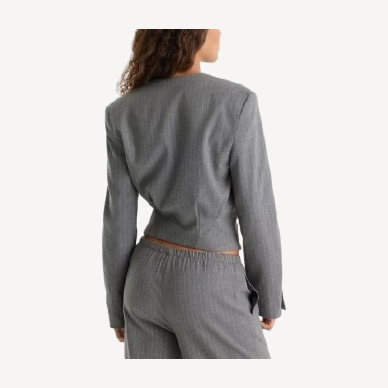 Good American The Collarless Pinstriped One Button Blazer