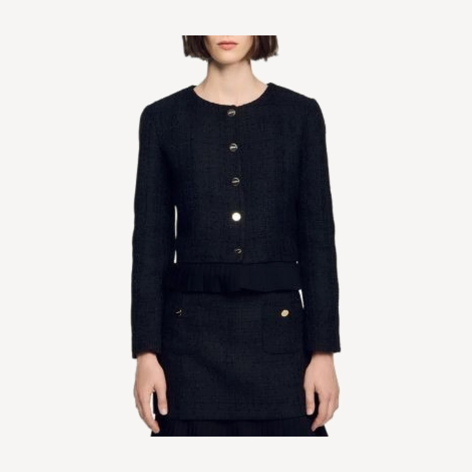 Sandro Paloma Ruffled Hem Tweed Jacket
