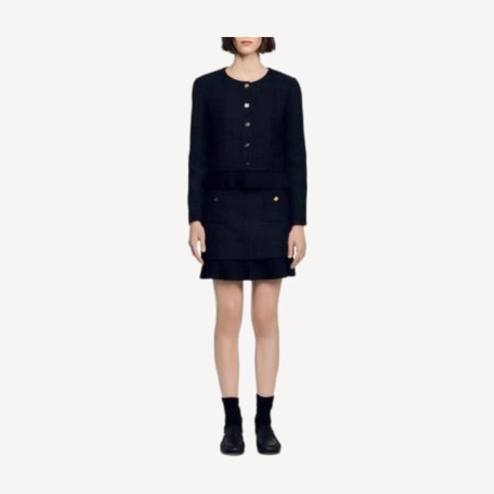 Sandro Paloma Ruffled Hem Tweed Jacket