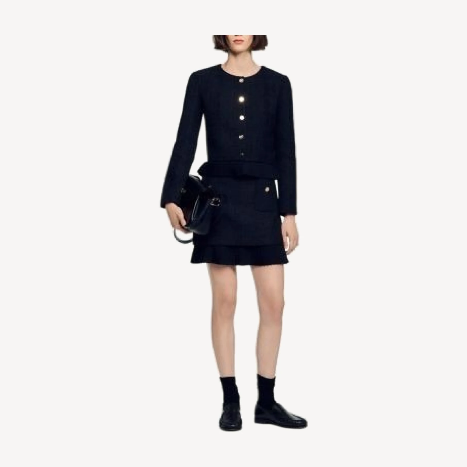 Sandro Paloma Ruffled Hem Tweed Jacket