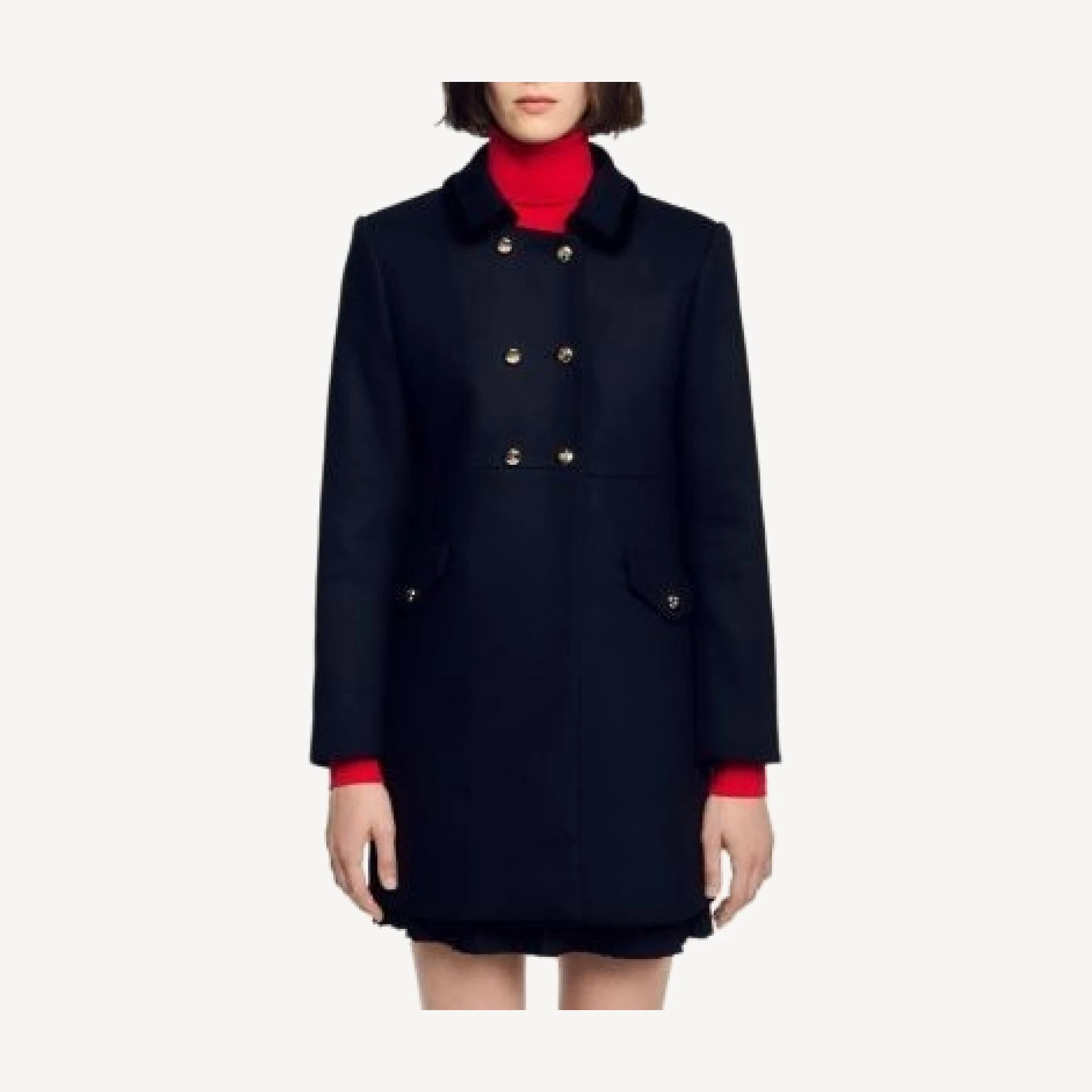 Sandro Lawrence Wool Blend Velvet Collar Coat