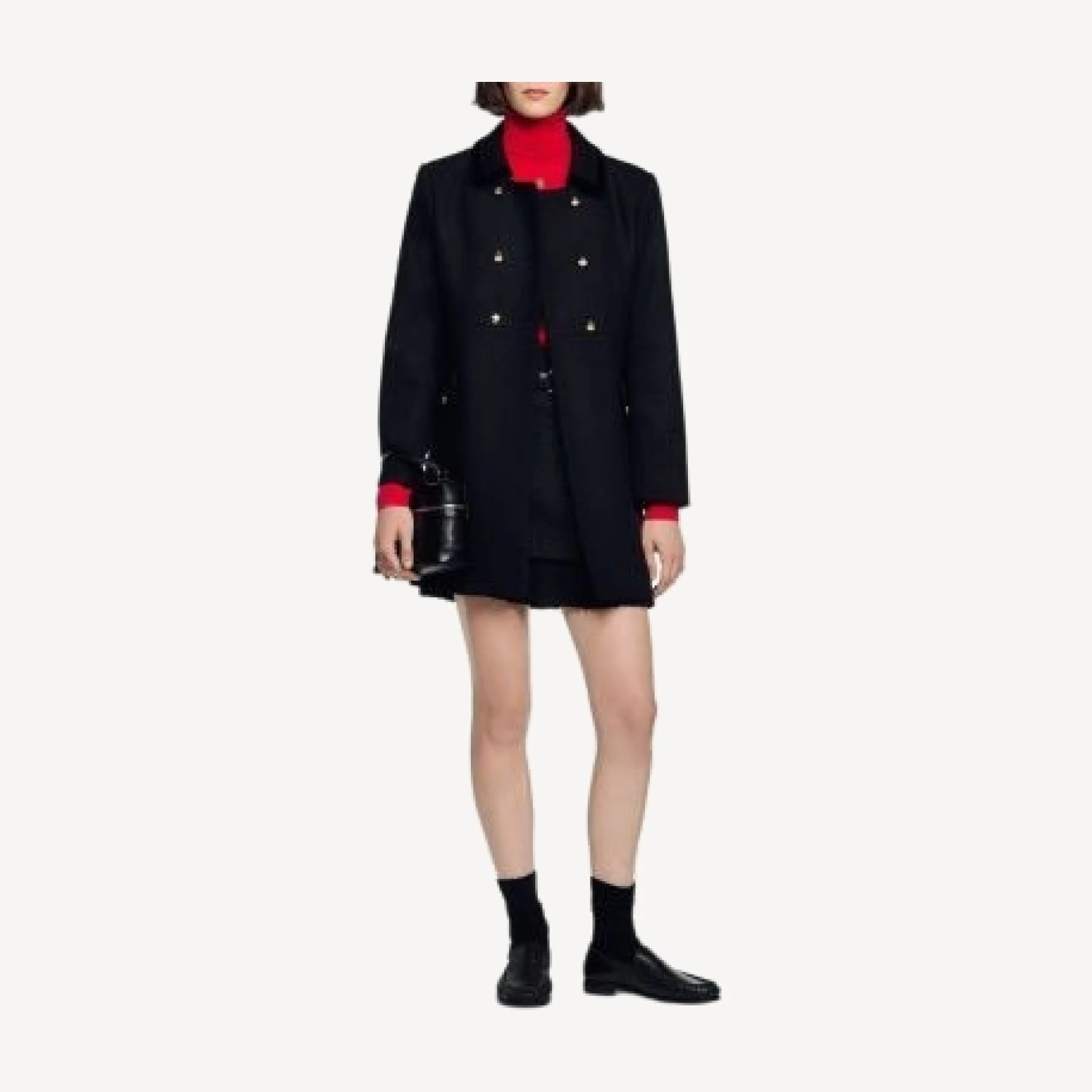Sandro Lawrence Wool Blend Velvet Collar Coat