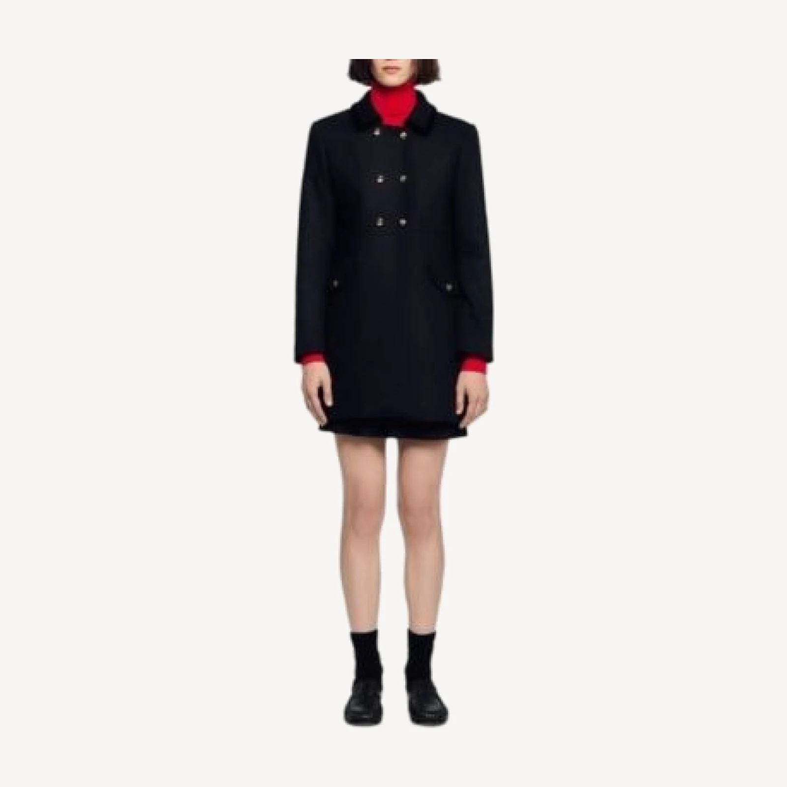 Sandro Lawrence Wool Blend Velvet Collar Coat
