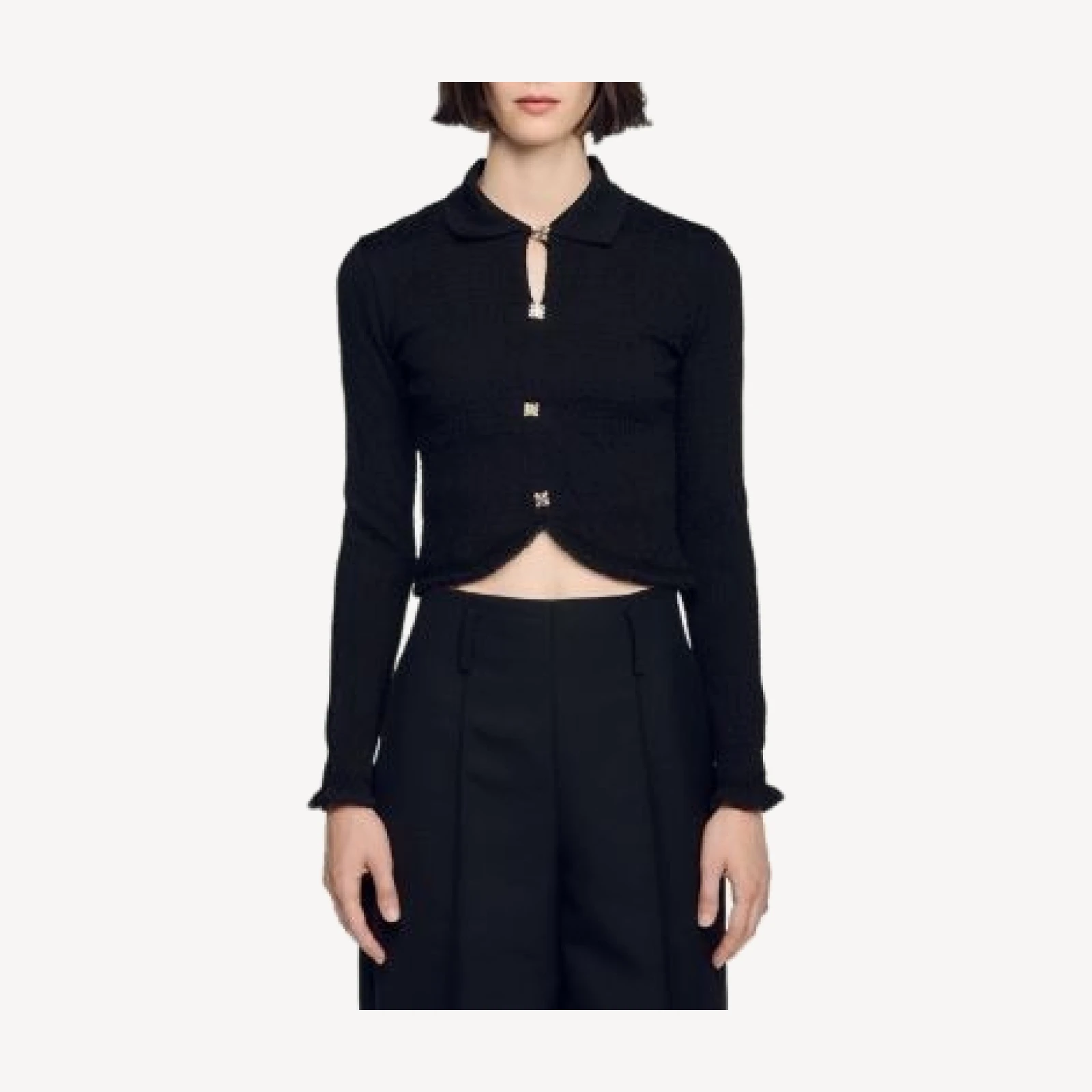 Sandro Maina Fringe Trim Cropped Cardigan