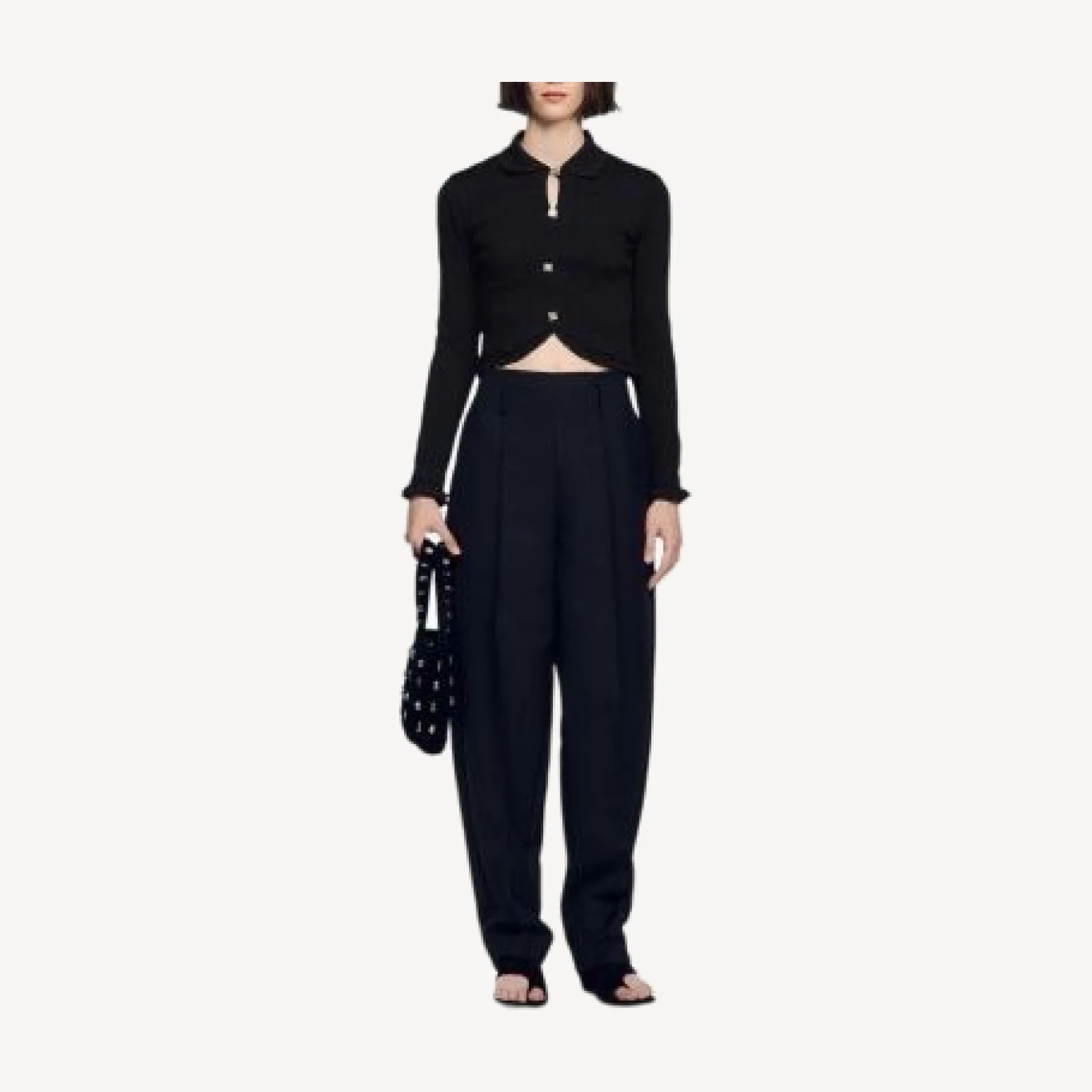Sandro Maina Fringe Trim Cropped Cardigan
