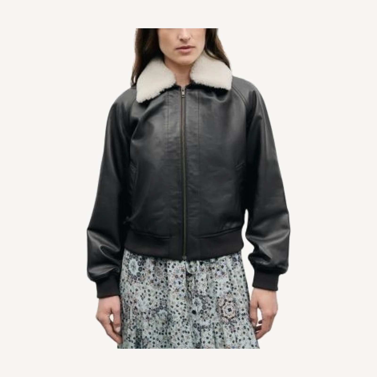 Gerard Darel Paola Leather Zip Front Bomber Jacket