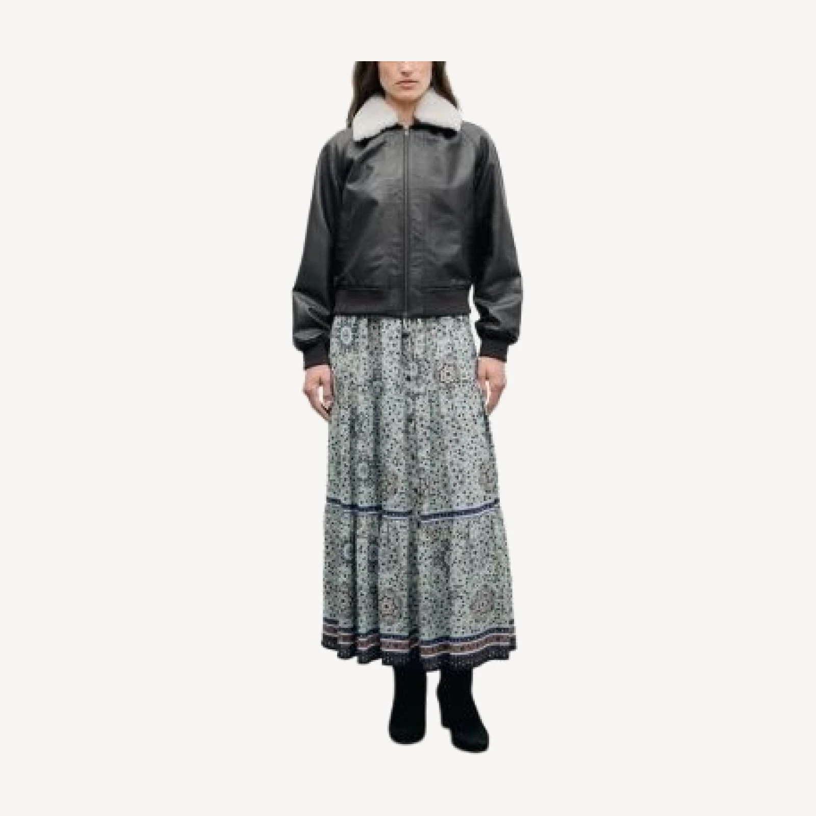 Gerard Darel Paola Leather Zip Front Bomber Jacket