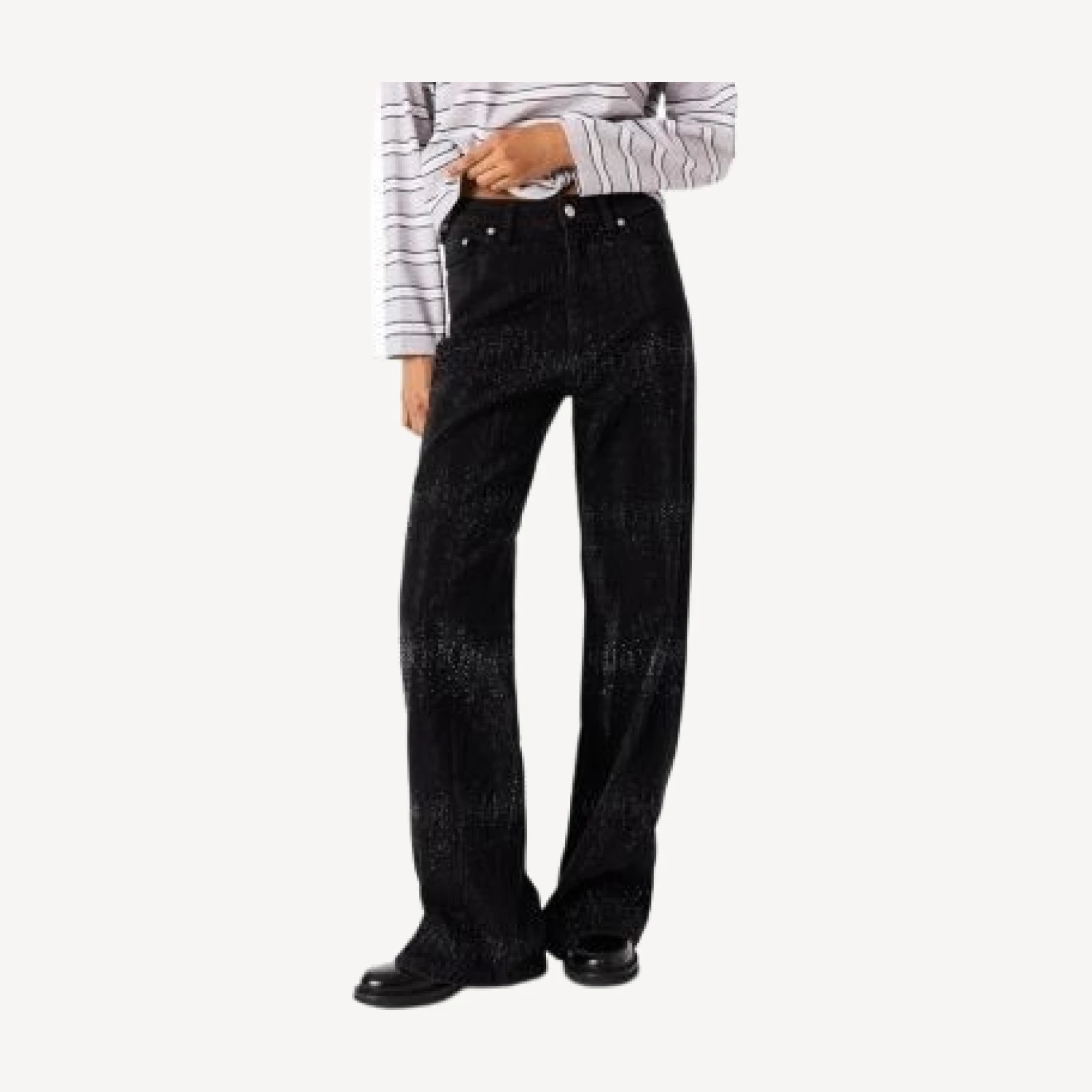 Maje High Rise Wide Leg Rhinestone Jeans in Black