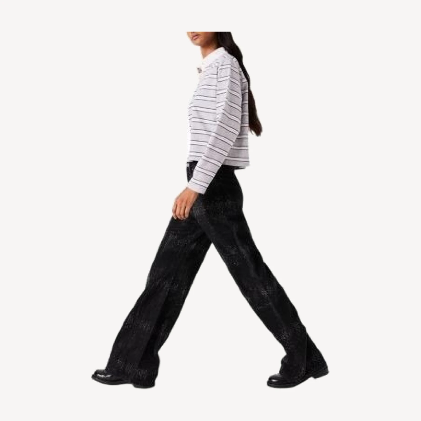Maje High Rise Wide Leg Rhinestone Jeans in Black