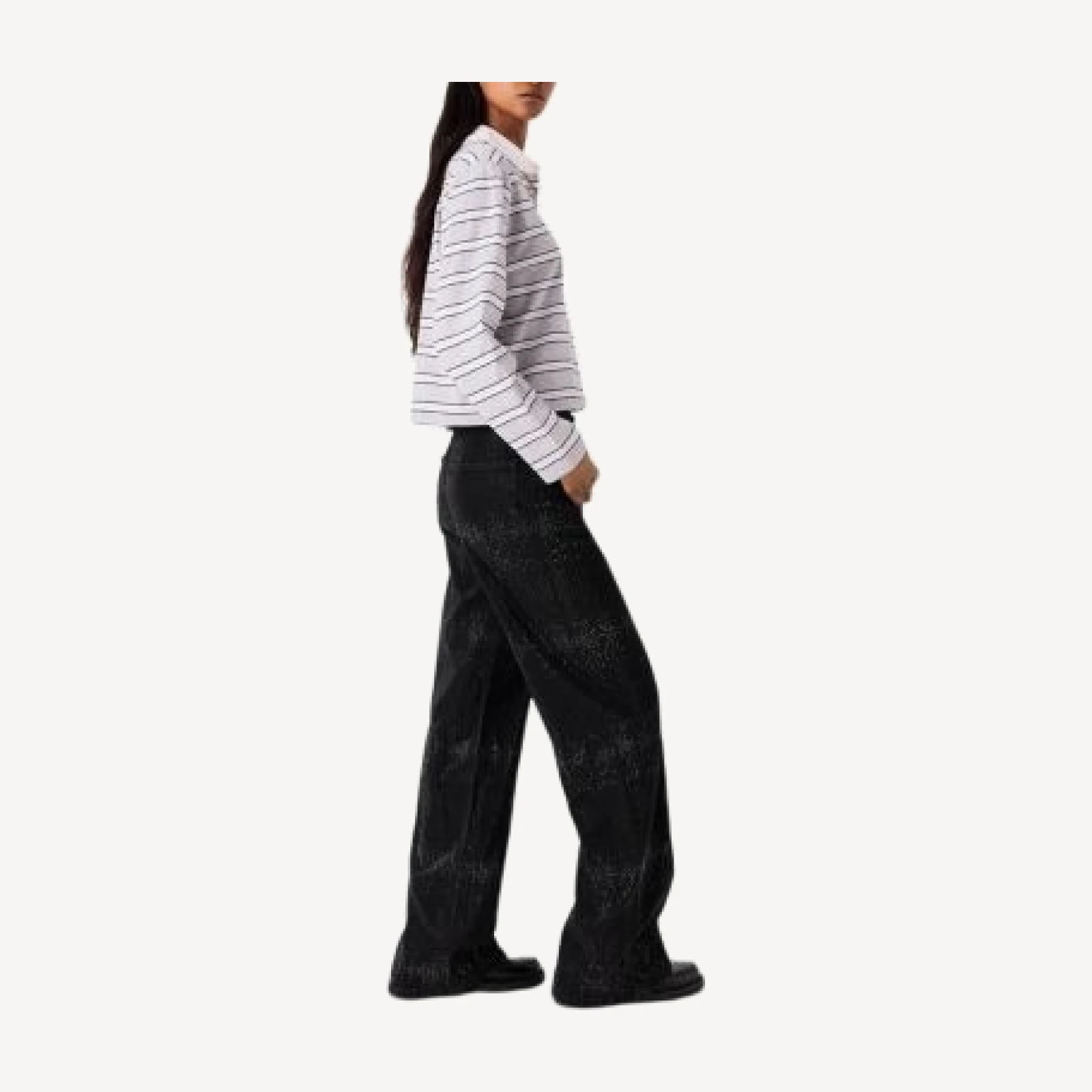 Maje High Rise Wide Leg Rhinestone Jeans in Black