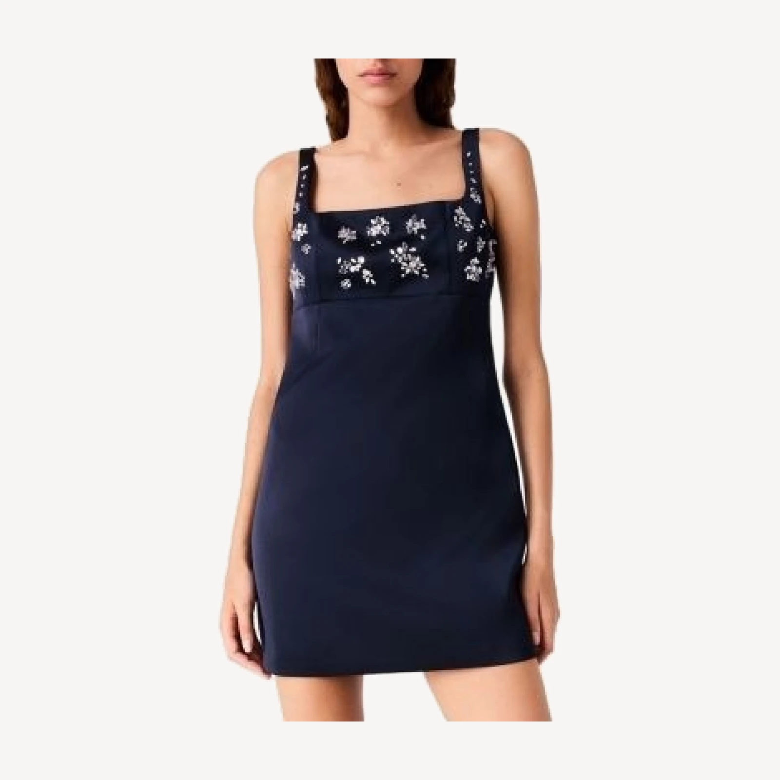 Maje Rhinestone Embroidered Square Neck Mini Dress