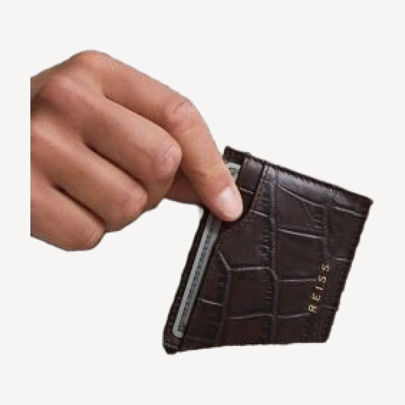 Reiss Cabot Croc Embossed Leather Card Case