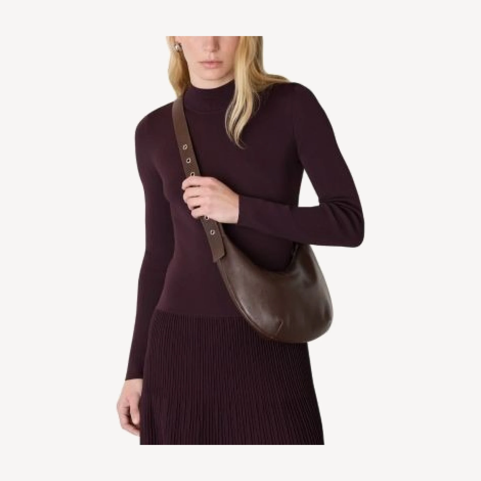Whistles Sia Small Curved Brown Leather Crossbody Bag