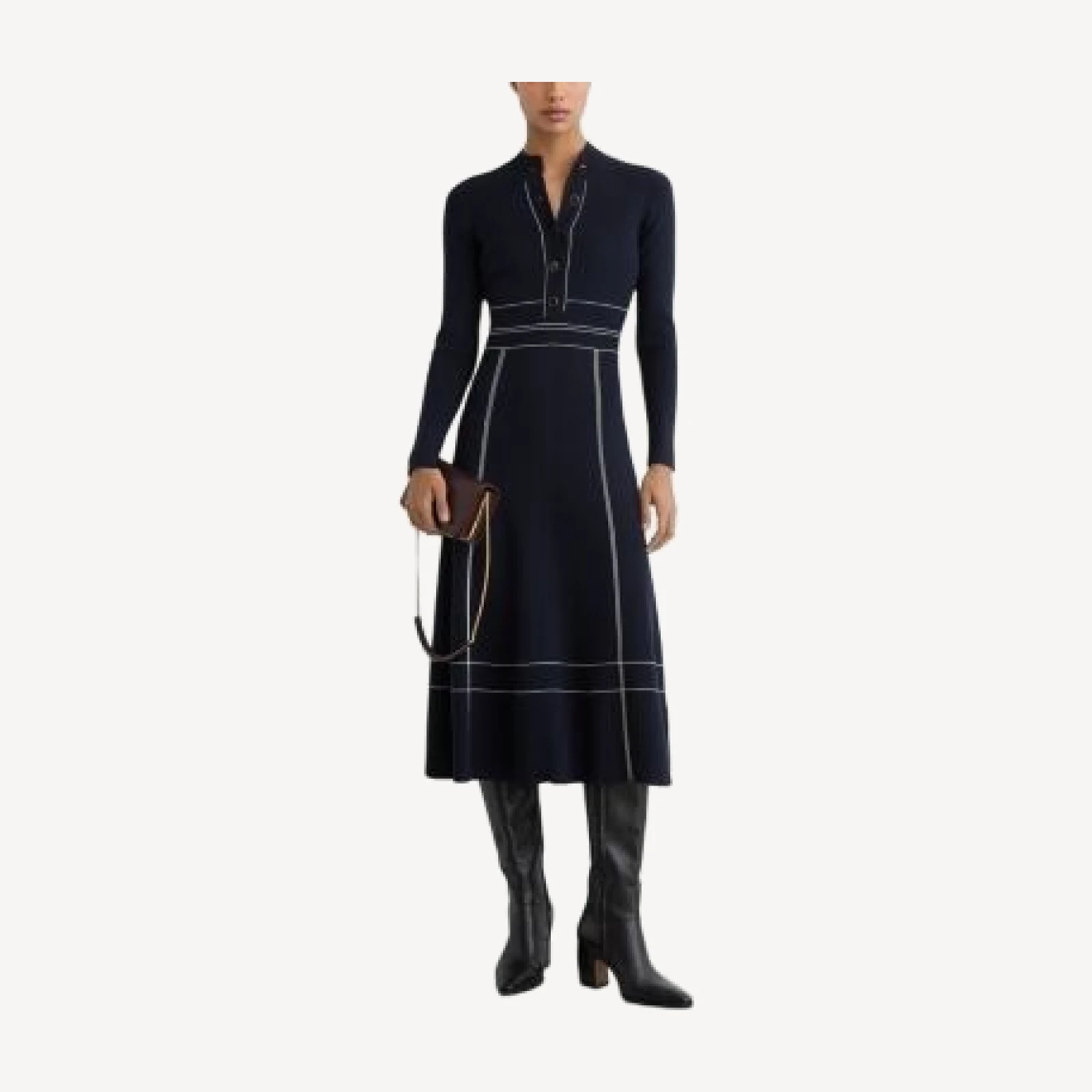 Reiss Button Front Long Sleeve Midi Dress