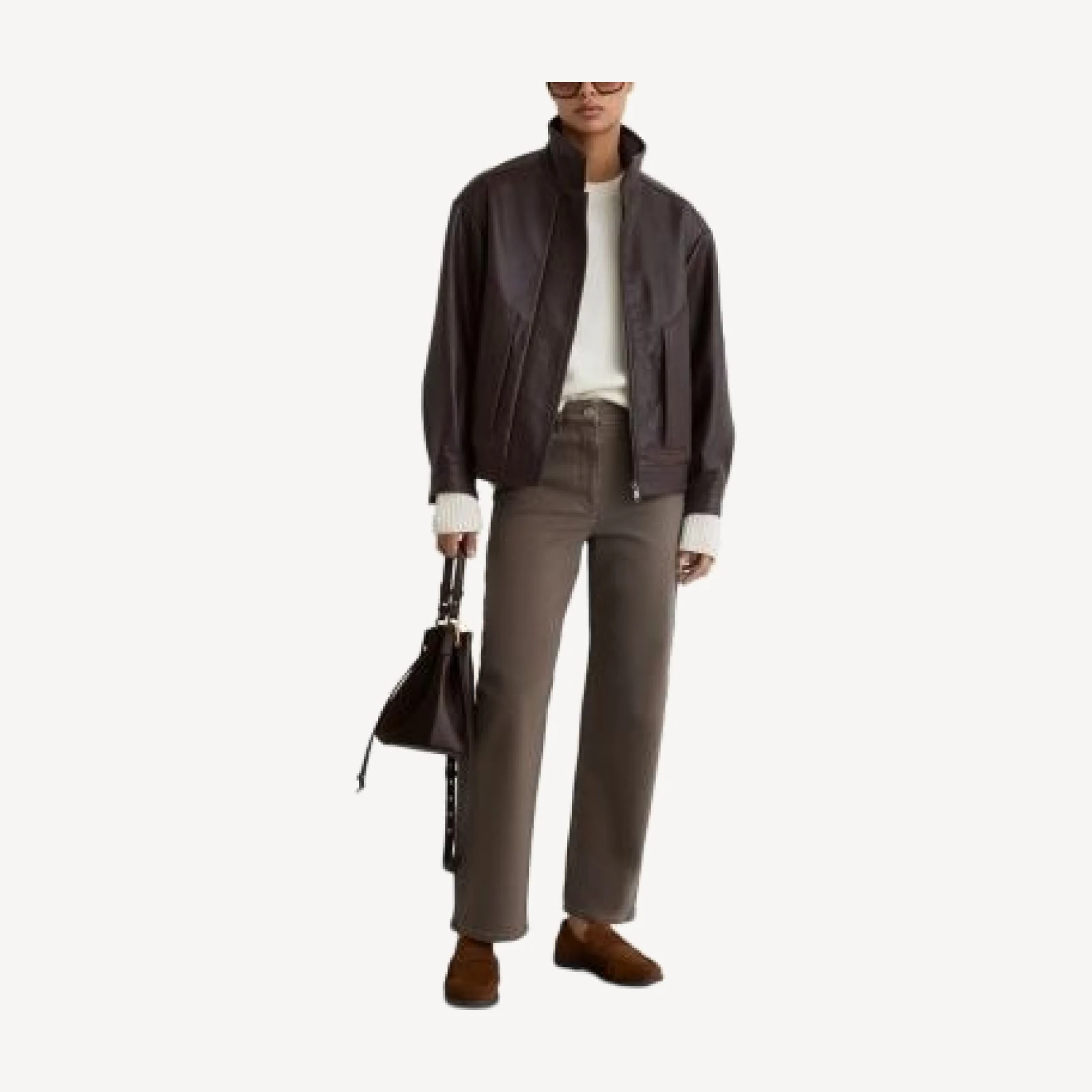Reiss Selin Mid Rise Straight Ankle Jeans in Mocha Brown