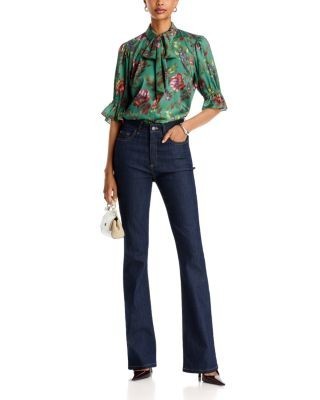 Cinq a Sept Fiona Printed Chiffon Bow Blouse