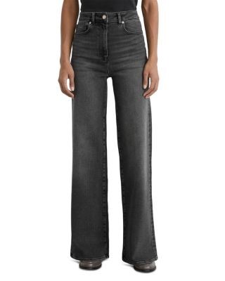 Reiss Jas High Rise Wide Leg Jeans in Washed Grey