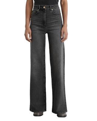 Reiss Petites Jas High Rise Wide Leg Jeans in Washed Grey