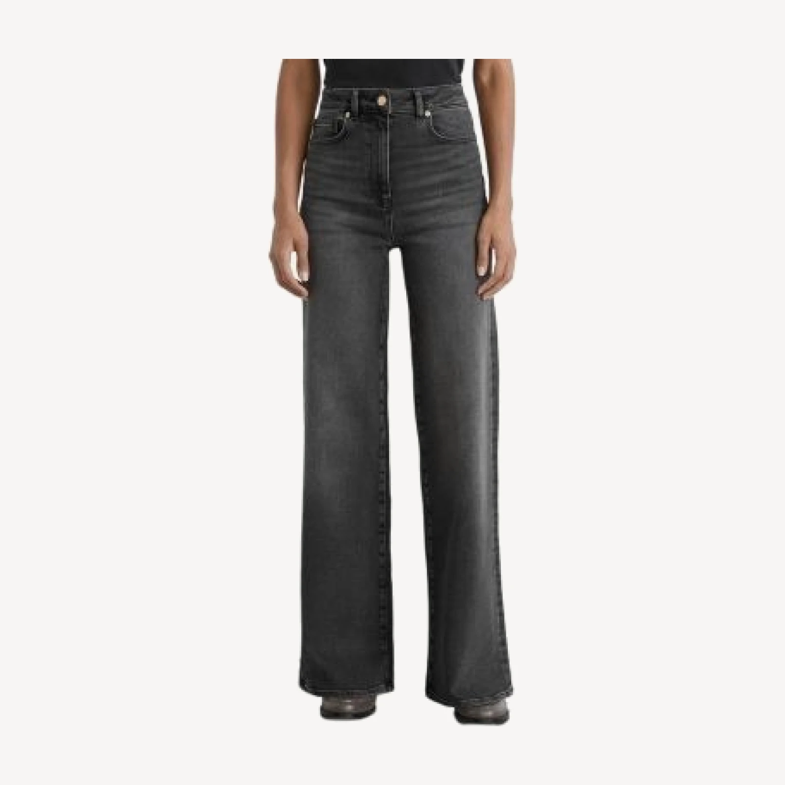Reiss Petites Jas High Rise Wide Leg Jeans in Washed Grey