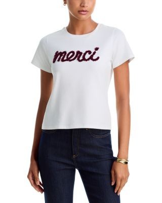 Cinq a Sept Cotton Stretch Embellished Shrunken Tee