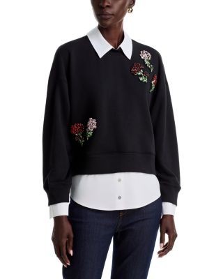 Cinq a Sept Justina Rhinestone Roses Layered Sweater