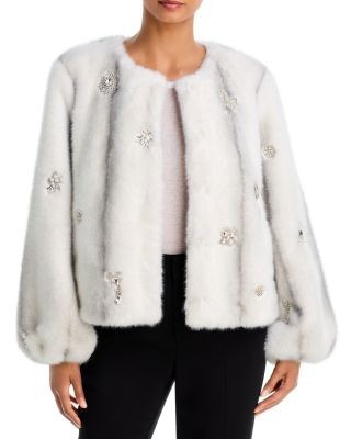 Cinq a Sept Benson Crystal Brooch Faux Fur Coat - Exclusive