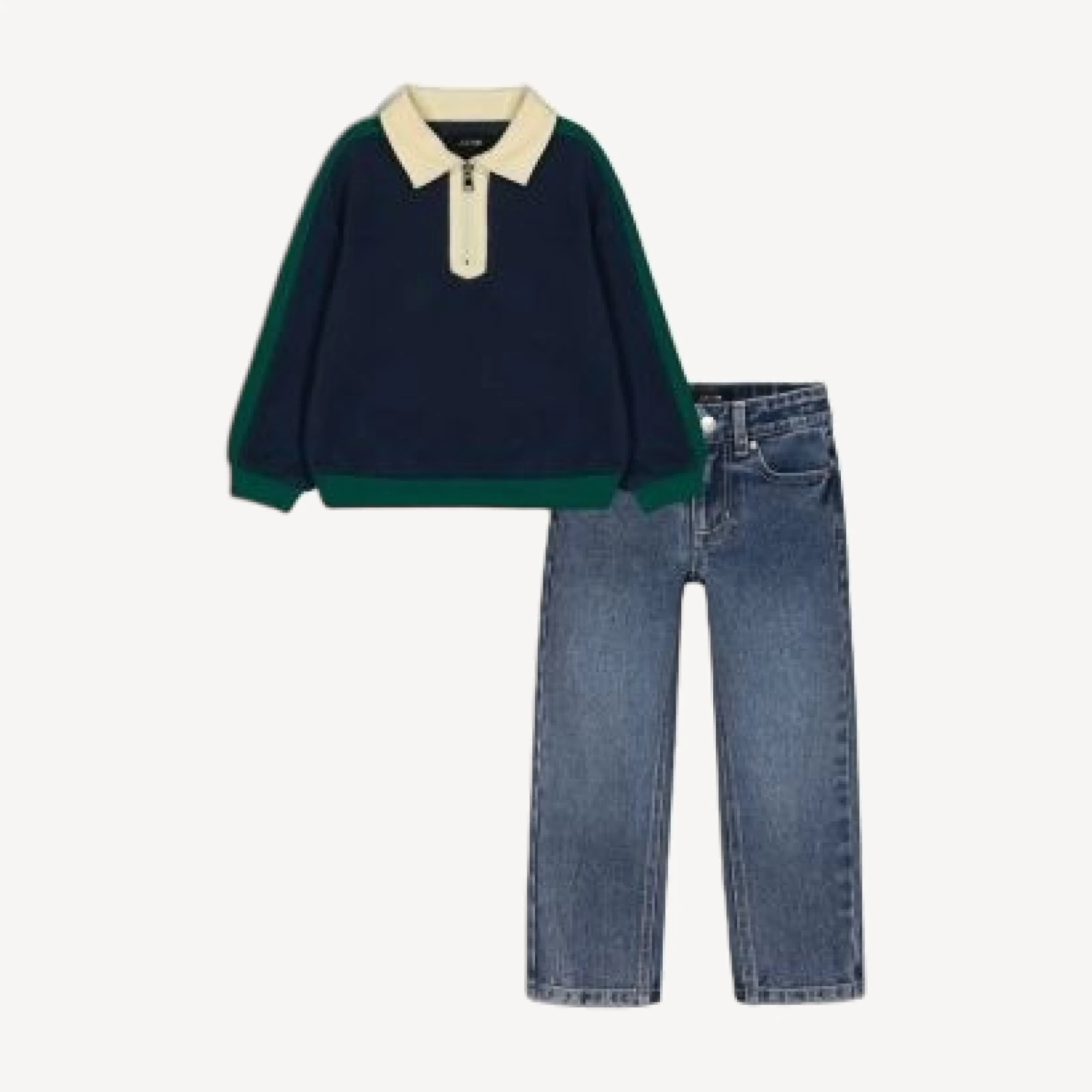 Joe's Jeans Boys' Long Sleeved Color Blocked Polo & Straight and Narrow Jeans Set - Little Kid