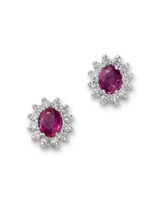 Bloomingdale's Fine Collection Ruby & Diamond Oval Earrings in 14K White Gold