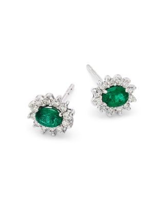 Bloomingdale's Fine Collection Diamond & Emerald Oval Earrings in 14K Yellow Gold