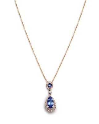 Bloomingdale's Fine Collection Diamond & Tanzanite Double Drop Pendant Necklace in 14K White Gold, 0.55 tcw