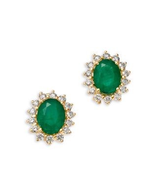 Bloomingdale's Fine Collection Diamond & Emerald Oval Earrings in 14K Yellow Gold