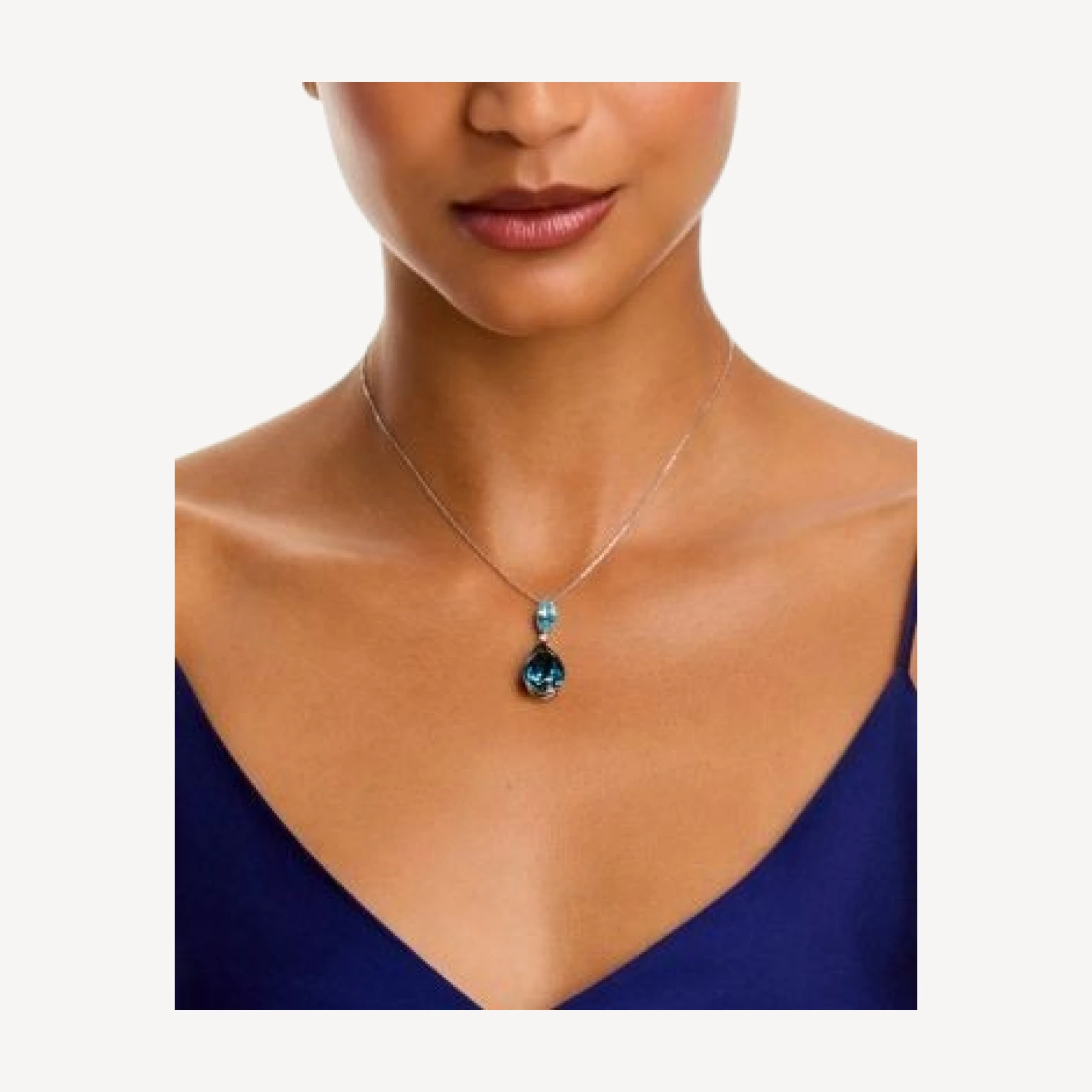 Bloomingdale's Fine Collection Diamond & Blue Topaz Double Drop Pendant Necklace in 14K White Gold, 0.05 tcw
