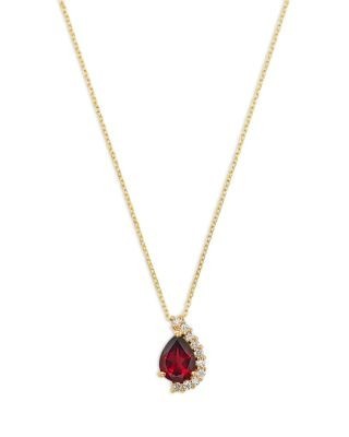 Bloomingdale's Fine Collection Diamond & Garnet Pear Shaped Pendant Necklace in 14K Yellow Gold, 0.15 tcw
