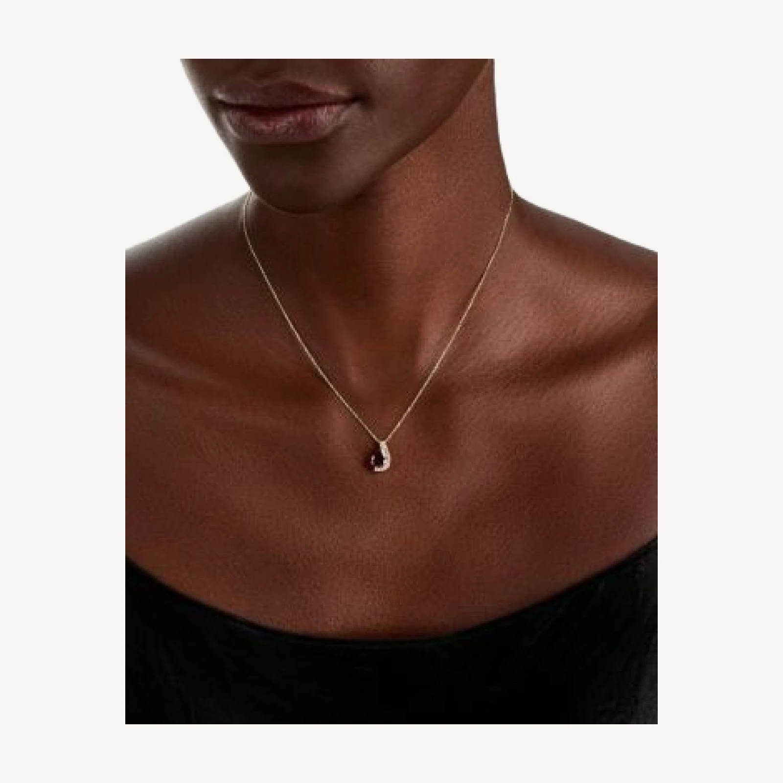 Bloomingdale's Fine Collection Diamond & Garnet Pear Shaped Pendant Necklace in 14K Yellow Gold, 0.15 tcw