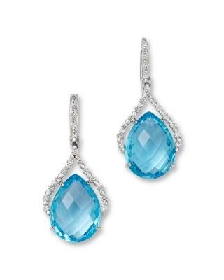 Bloomingdale's Fine Collection Diamond & Blue Topaz Pear Shaped Earrings in 14K White Gold, 0.6 tcw