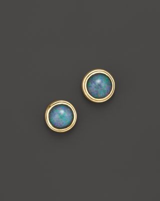Black Opal Bezel Set Stud Earrings in 14K Yellow Gold