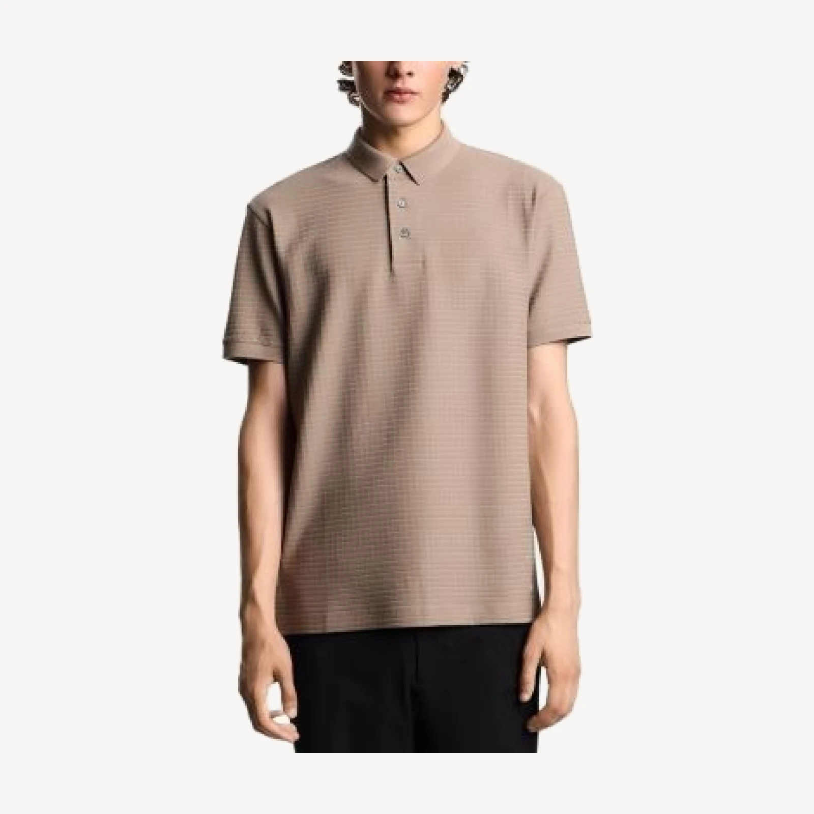 Emporio Armani Textured Allover Geometric Square Jacquard Motif Polo Shirt